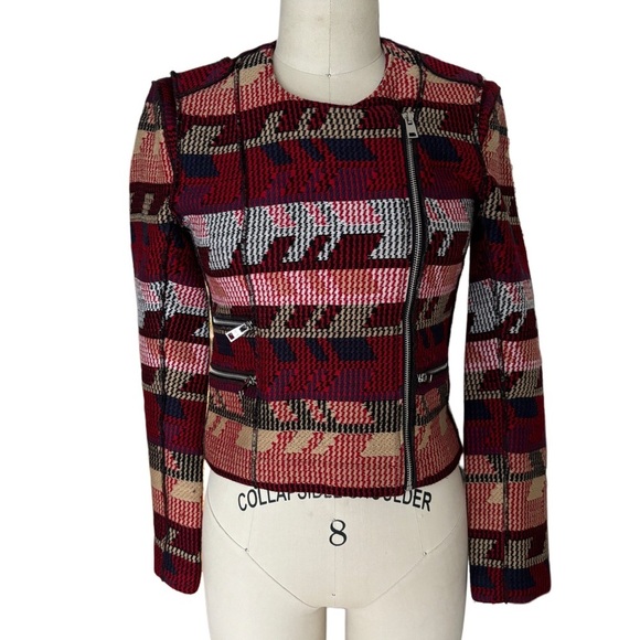 Maje Paris Red Multi Woven Tapestry Jacket, size S - Picture 5 of 8